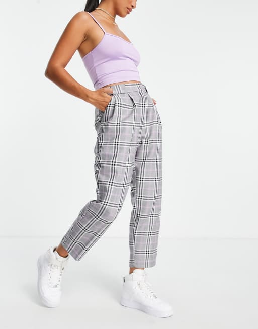 ASOS DESIGN Petite smart tapered pant in purple pow check, 2 of 4