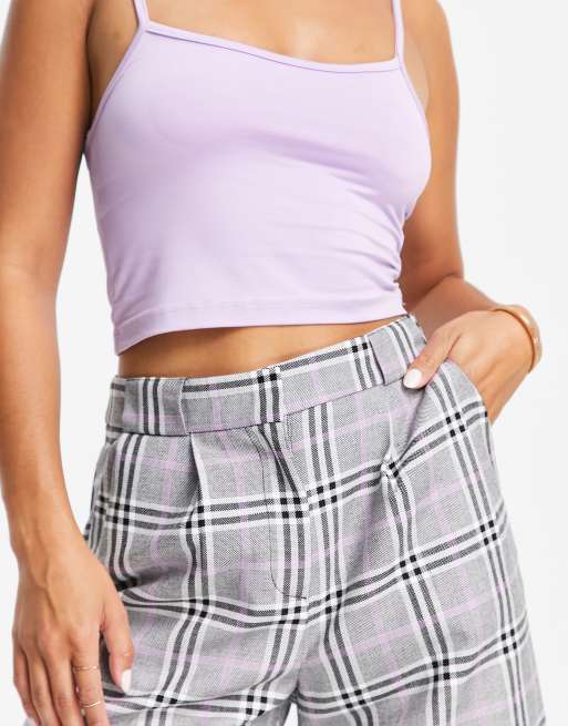 ASOS DESIGN Petite smart tapered pant in purple pow check, 3 of 4