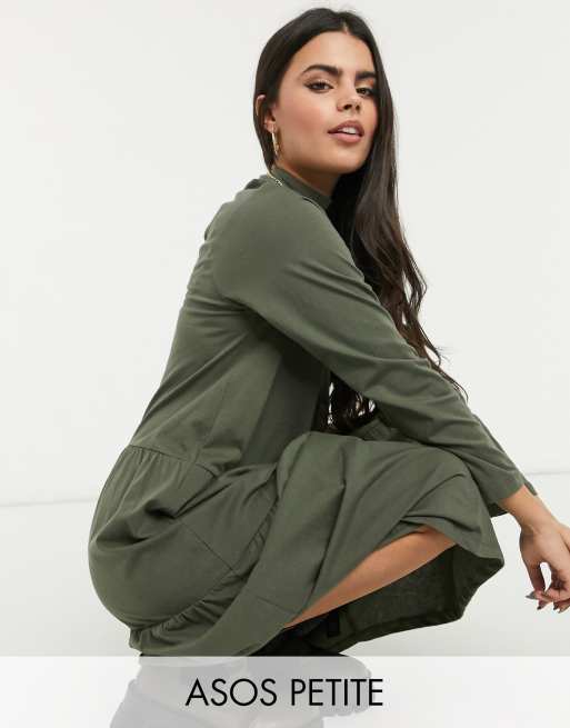 asos design long sleeve tiered smock midi dress