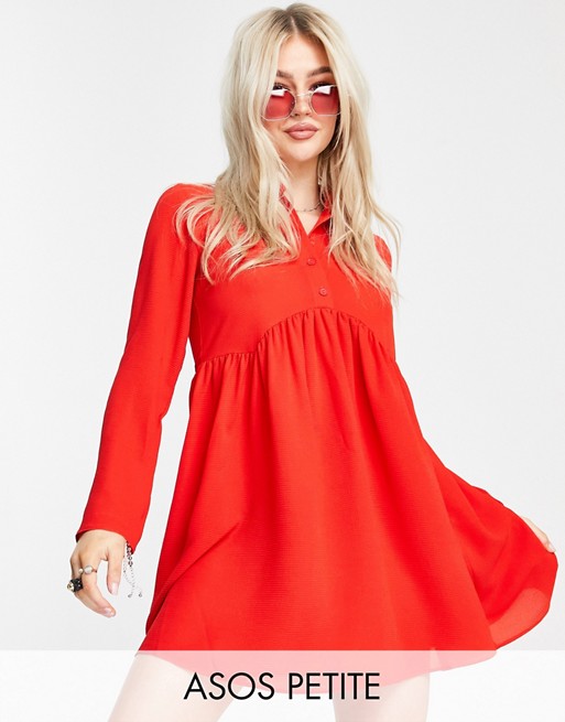 ASOS DESIGN Petite smock mini shirt dress in red