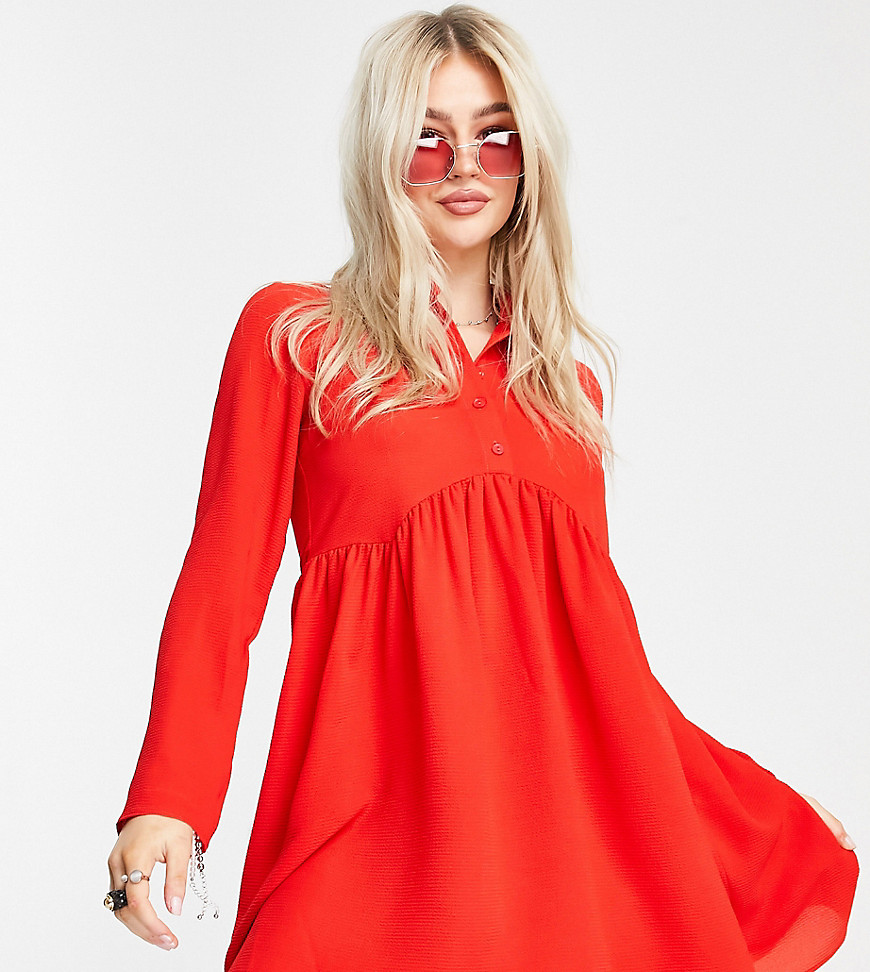 ASOS DESIGN Petite smock mini shirt dress in red