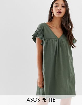 ASOS DESIGN – Petite smockklänning i minimodell i vändbart bomullsmaterial-Grön