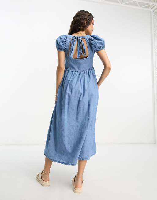 Short sleeve denim 2025 midi dress