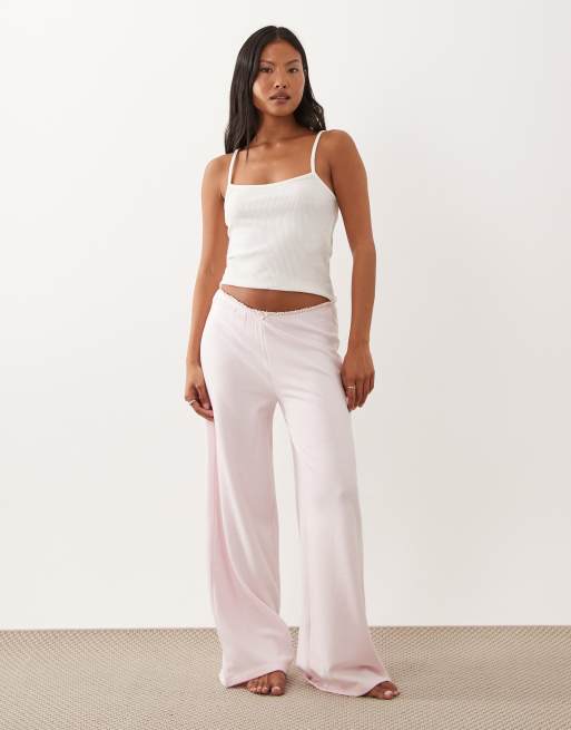 ASOS DESIGN soft jersey pyjama with floral trim in soft pink, 3 of 5