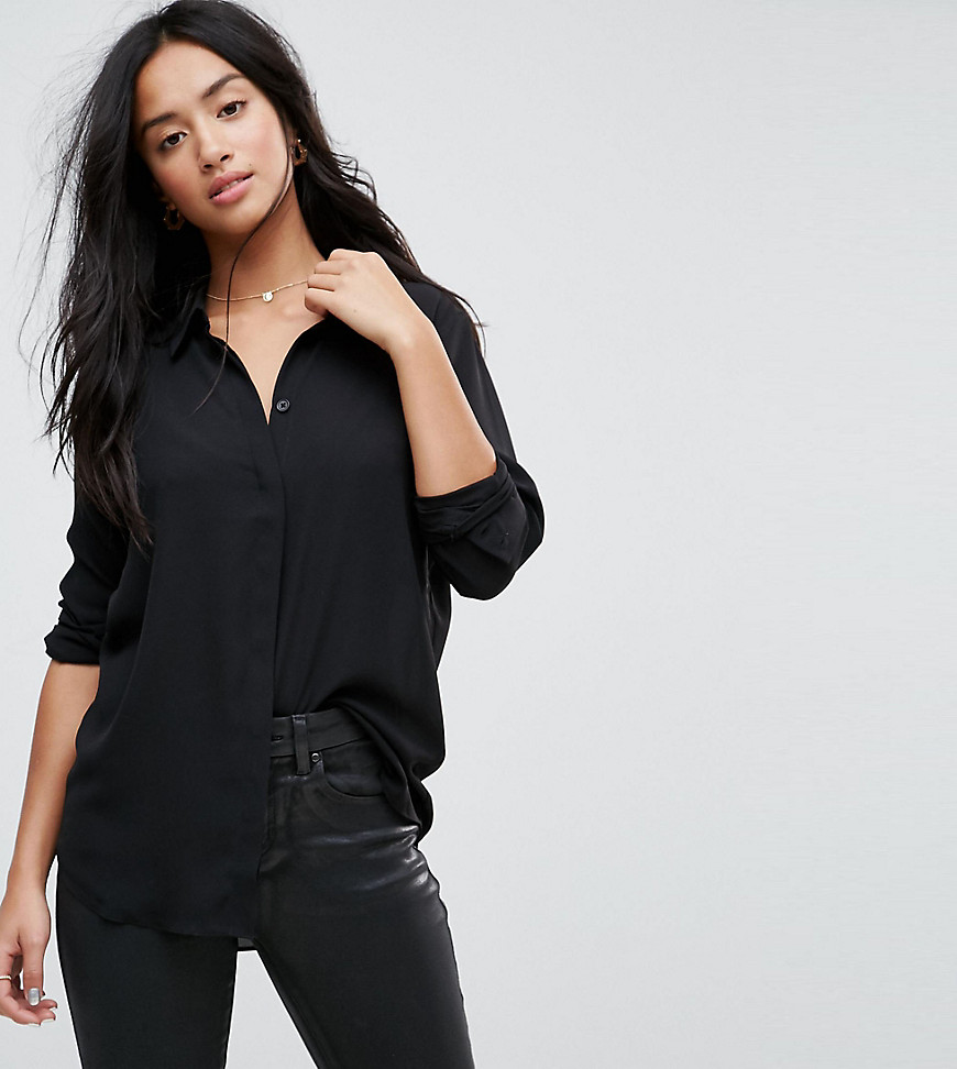 ASOS DESIGN Petite soft long sleeve shirt-Black