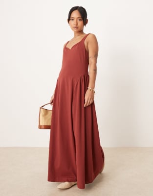 ASOS DESIGN Petite - Sommerliches Maxikleid in Rostrot mit weitem Rock-Orange