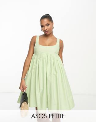 ASOS DESIGN Petite - Sommerliches Mini-Hängerkleid in Apfelgrün mit eckigem Ausschnitt