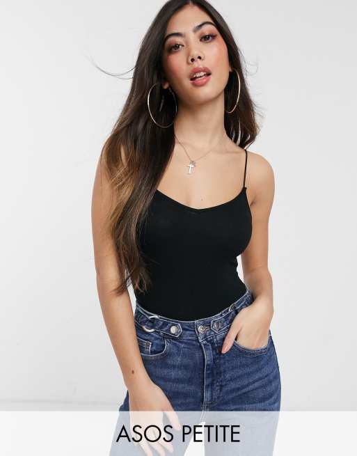 ASOS DESIGN Petite - Sort cami-bodysuit med spaghetti-stropper