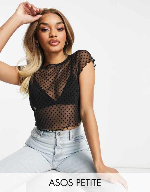 ASOS DESIGN Petite - Sort croptop i dobby-mesh - Kun hos ASOS