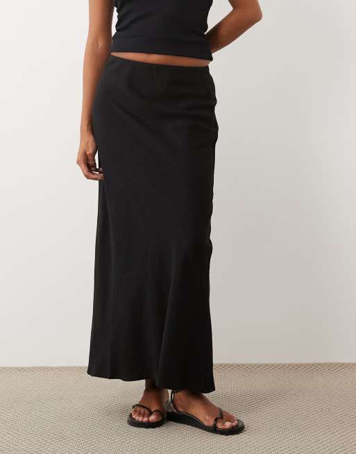 ASOS DESIGN Petite - Sort midaxi-nederdel i hør med tværsnit, 3 af 5