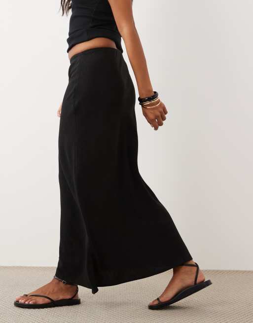 ASOS DESIGN Petite - Sort midaxi-nederdel i hør med tværsnit, 4 af 5