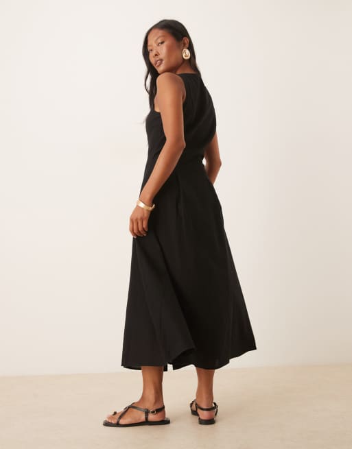 ASOS DESIGN Petite - Sort midikjole med vestdesign og lige hals og knapper, 4 af 4