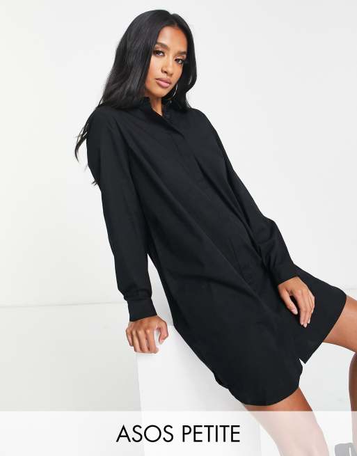 ASOS DESIGN Petite - Sort mini skjortekjole i bomuld