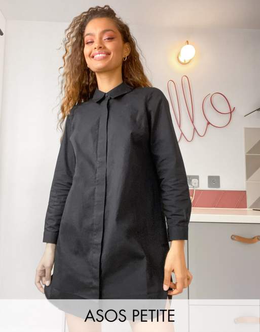 ASOS DESIGN Petite - Sort mini skjortekjole i bomuld