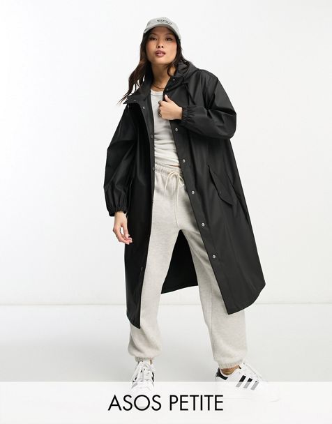 ASOS DESIGN Petite - Sort regnparka med gummibelægning - view 1