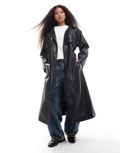 ASOS DESIGN Petite - Sort trenchcoat i læderlook - view 1