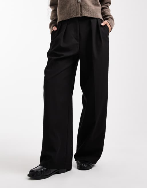 ASOS DESIGN Petite - Sorte og skræddersyede bukser med brede ben med lægdetaljer, 2 af 5