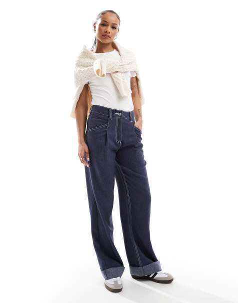 ASOS DESIGN Petite straight leg trouser in denim look