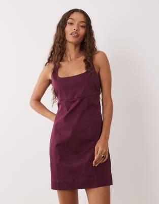 ASOS DESIGN Petite square neck bodycon mini dress in plum-Purple
