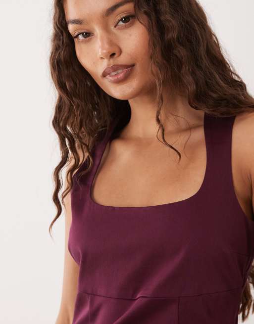 ASOS DESIGN Petite square neck bodycon mini dress in plum, 2 of 4