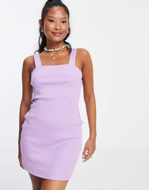 ASOS DESIGN Petite square neck bodycon ribbed mini dress in lilac | ASOS