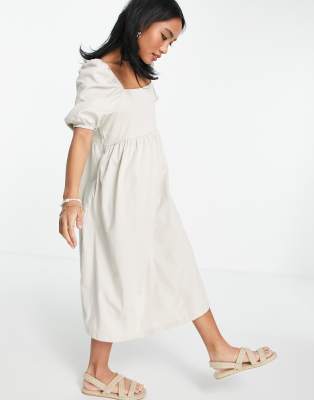 square neck puff sleeve white dress