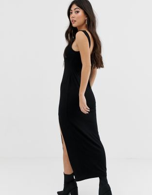 petite square neck split maxi dress