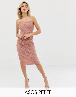 asos design square neck midi pencil dress in lace