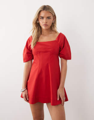 Asos Petite Asos Design Petite Square Neck Structured Cotton Mini Dress With Back Strap In Red