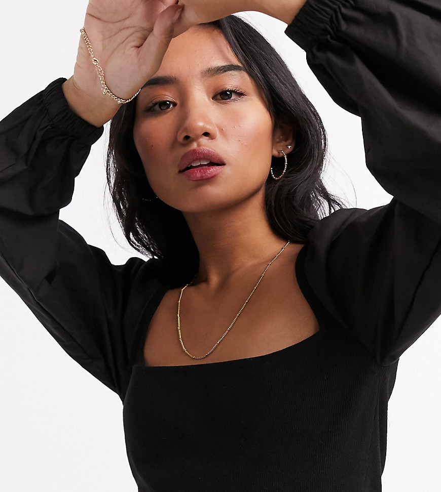 ASOS DESIGN Petite square neck sweater with woven sleeves in black