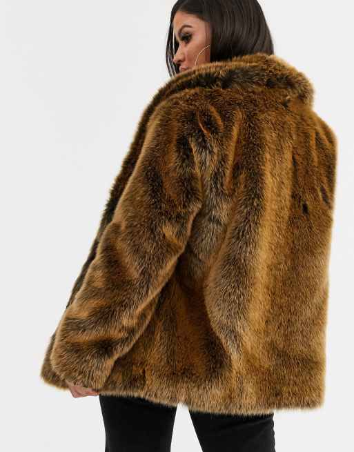 Asos design stand outlet collar faux fur coat