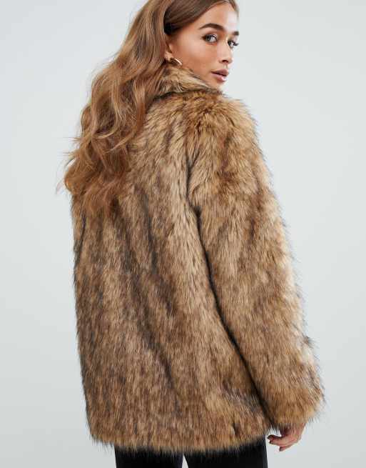 Asos design stand clearance collar faux fur coat