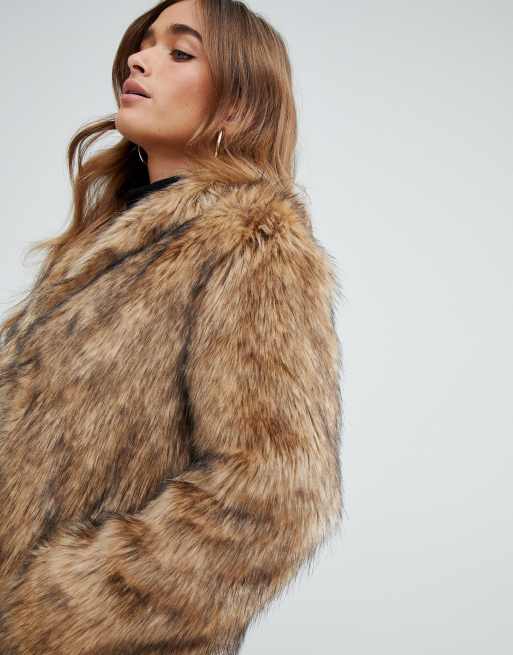 Asos design stand 2024 collar faux fur coat