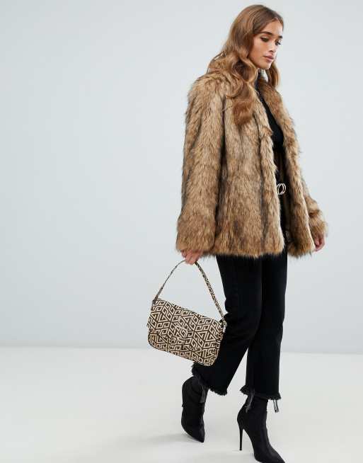 Asos design stand clearance collar faux fur coat