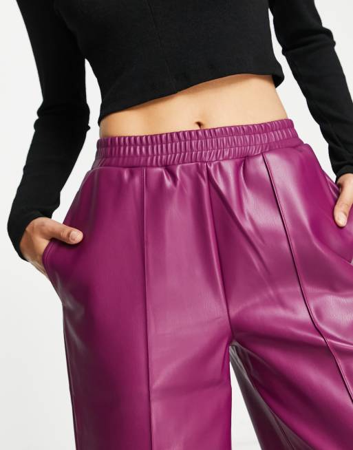 Faux Leather Pants - Plum - Ladies