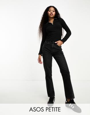 ASOS DESIGN Petite - Straight Jeans in verwaschenem Schwarz mit mittelhohem Bund