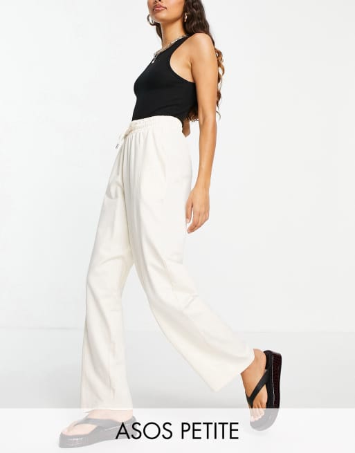 ASOS DESIGN Petite straight leg jogger with deep waistband and pintuck in  cotton in cream - CREAM