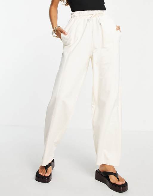 ASOS DESIGN Petite straight leg jogger with deep waistband and pintuck in  cotton in cream - CREAM