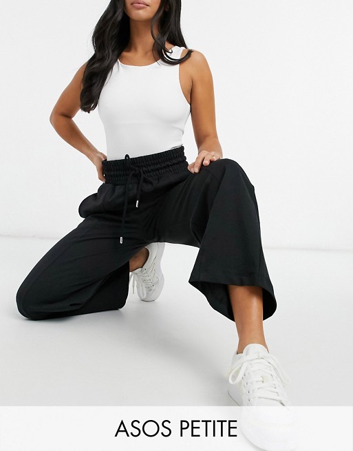 ASOS DESIGN Petite straight leg jogger with deep waistband and pintuck in organic black