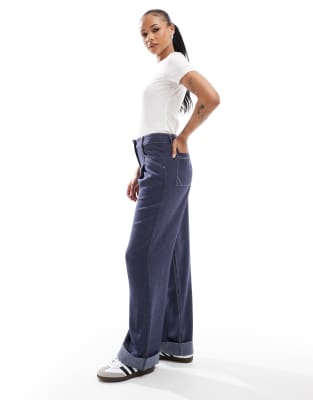 Asos Design Petite Straight Leg Pants In Navy