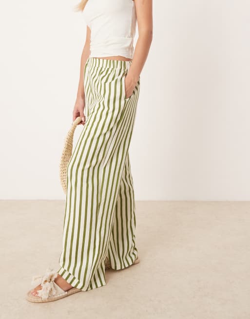 ASOS DESIGN Petite straight leg seersucker pants in khaki stripe, 2 of 5