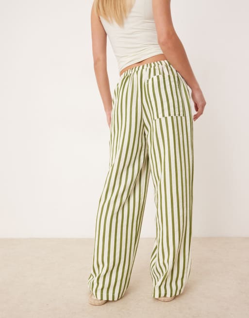 ASOS DESIGN Petite straight leg seersucker pants in khaki stripe, 4 of 5