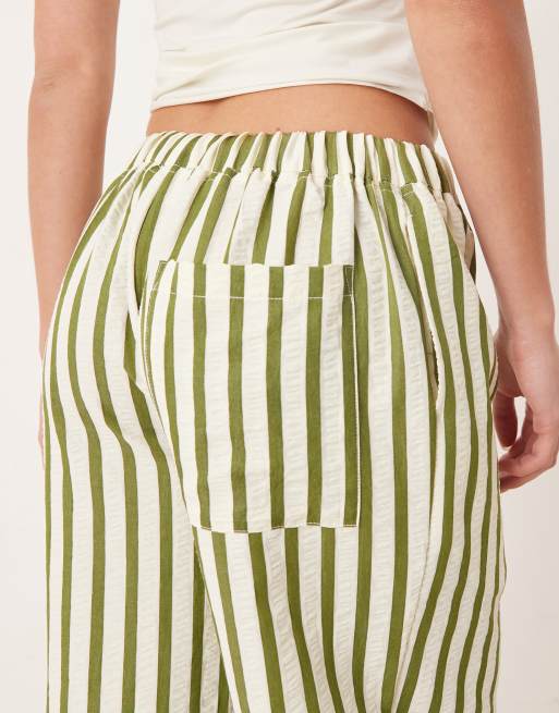 ASOS DESIGN Petite straight leg seersucker pants in khaki stripe, 5 of 5