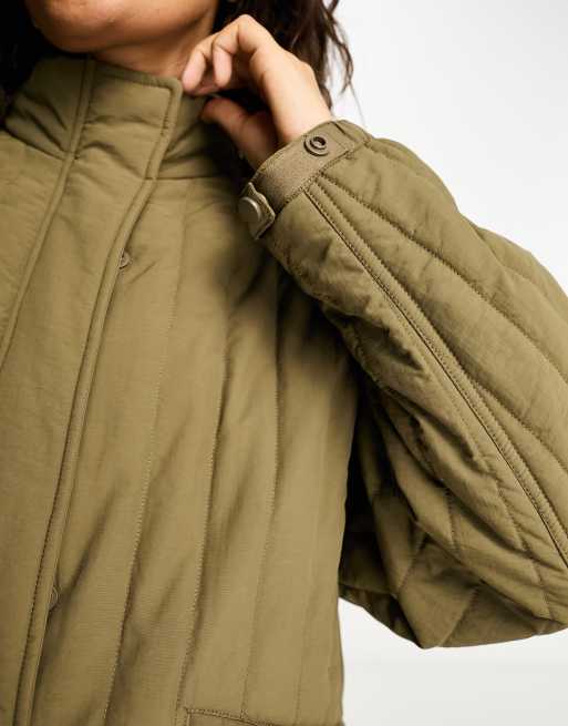 ASOS DESIGN Petite straight line quilted cotton jacket in khaki