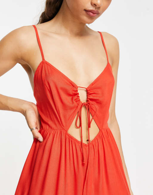 ASOS DESIGN Petite - Strandjumpsuit met wijde pijpen in rood, 4 van 4