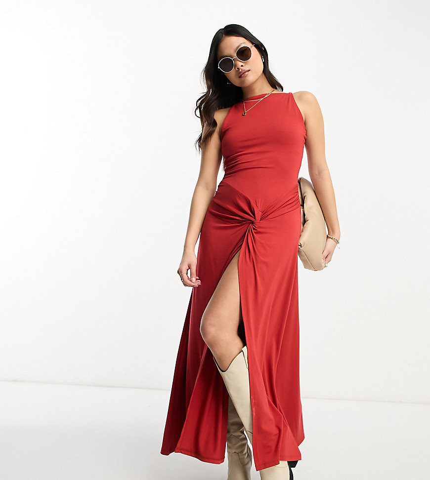 ASOS DESIGN Petite strappy maxi dress with twist detail in chilli red