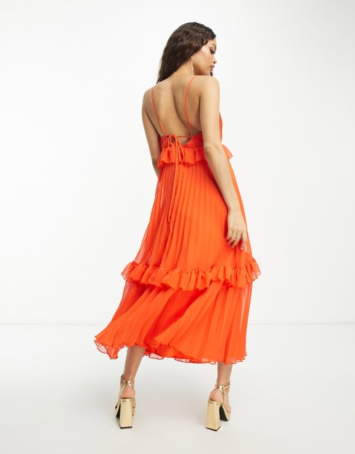 Asos pleated midi dress with ruffle open back best sale