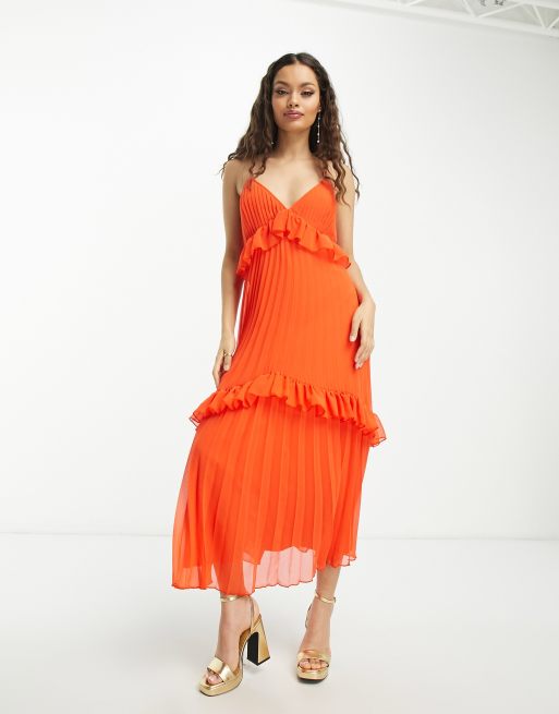 Orange store pleated dress