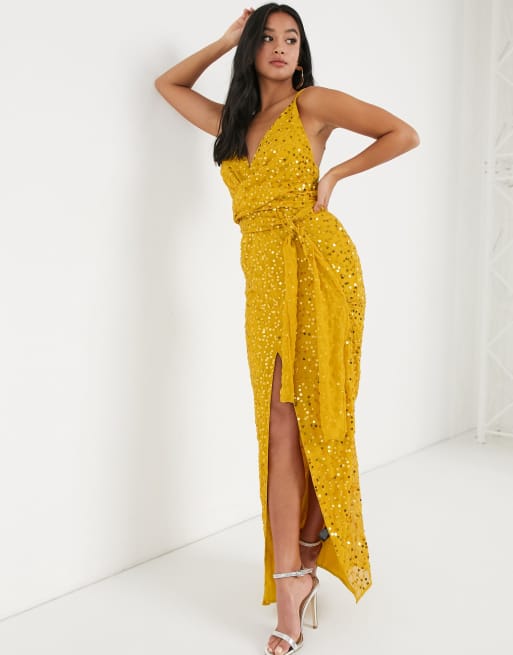 Asos yellow sequin dress online