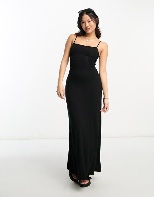 Black Straight Neck Maxi Dress